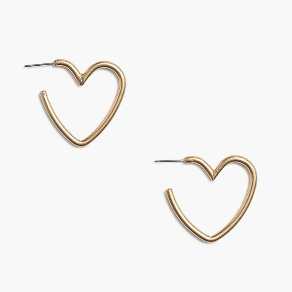 NWT J. Crew Factory Heart Hoop Gold Brass Colored Earrings